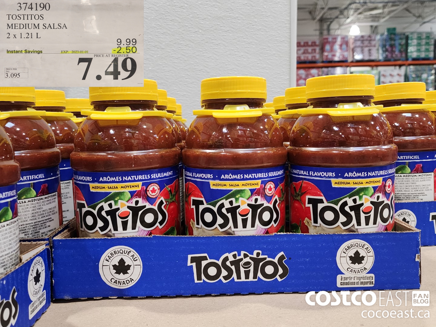 374190 TOSTITOS MEDIUM SALSA 2 X 1.21 L ($2.00 INSTANT SAVINGS EXPIRES ON 2023-01-01) $7.49