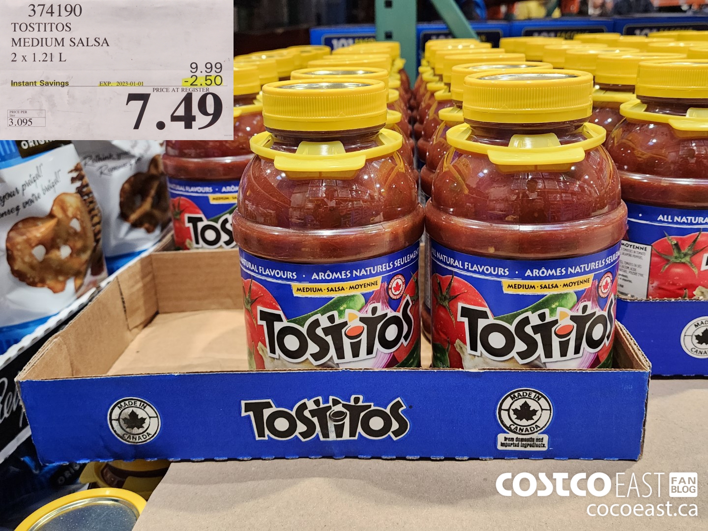 374190 TOSTITOS MEDIUM SALSA 2 X 1.21 L ($2.50 INSTANT SAVINGS EXPIRES ON 2023-01-01) $7.49