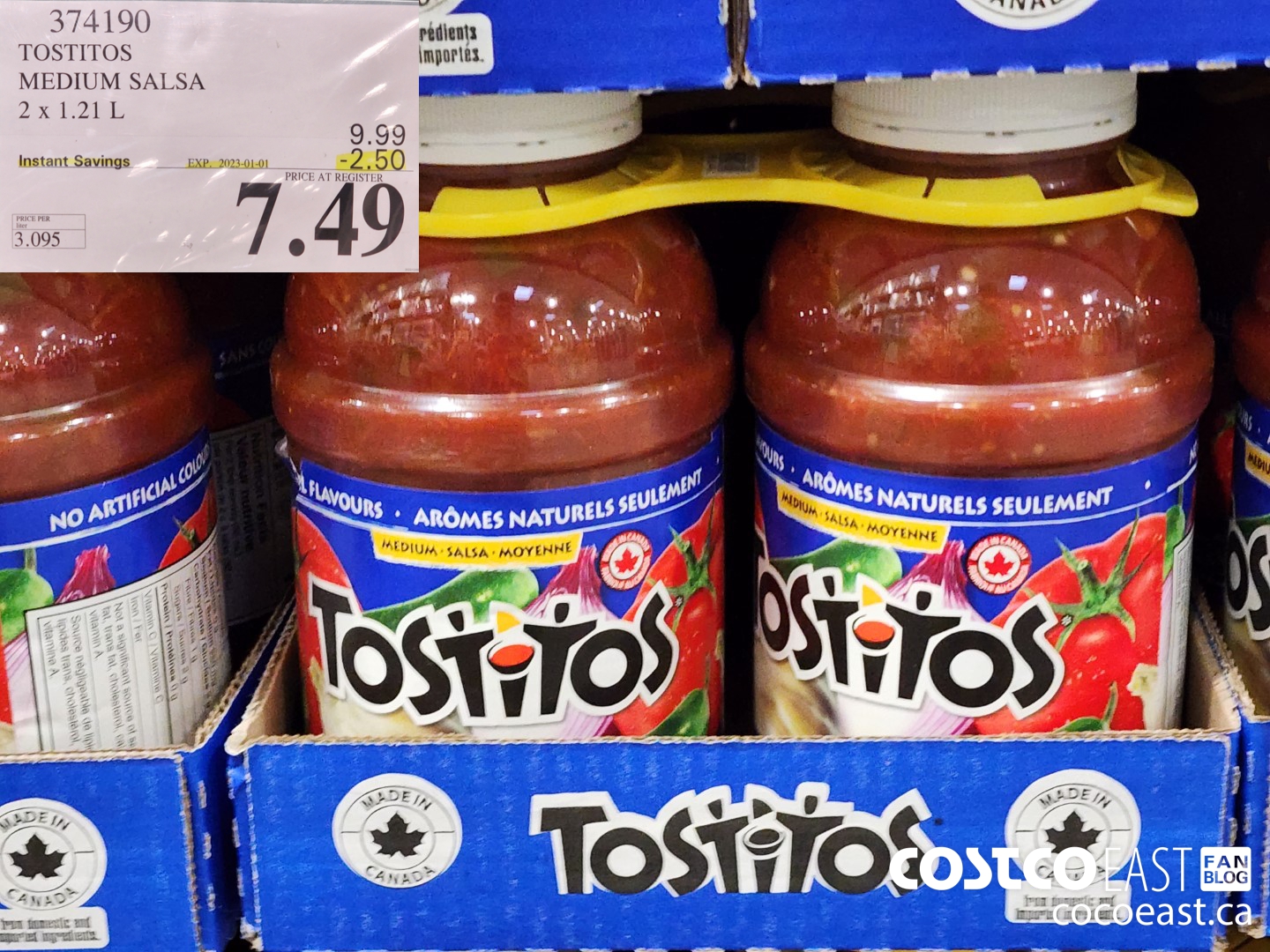 374190 TOSTITOS MEDIUM SALSA 2 X 1.21 L ($2.50 INSTANT SAVINGS EXPIRES ON 2023-01-01) $7.49