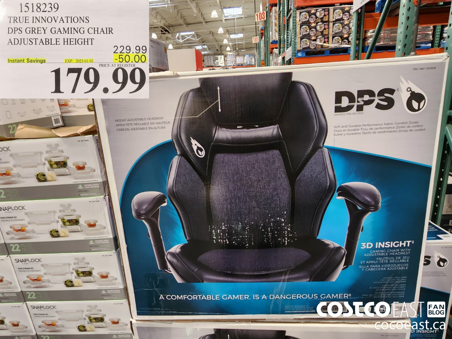 1318239 TRUE INNOVATIONS DPS GREY GAMING CHAIR ADJUSTABLE HEIGHT ($50.00 INSTANT SAVINGS EXPIRES ON 2023-01-01) $179.99