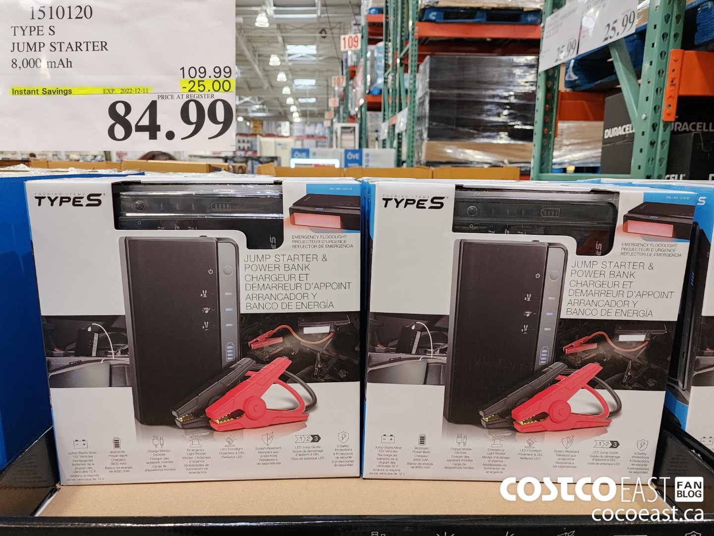 1510120 TYPE S JUMP STARTER 8,000 mAh ($25.00 INSTANT SAVINGS EXPIRES ON 2022-12-11) $84.99