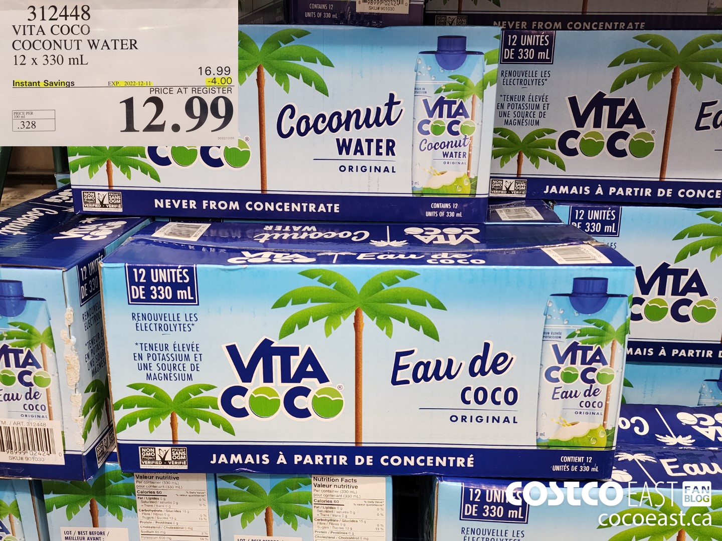 312448 VITA COCO COCONUT WATER 12 X 330 ML ($4.00 INSTANT SAVINGS EXPIRES ON 2022-12-11) $12.99