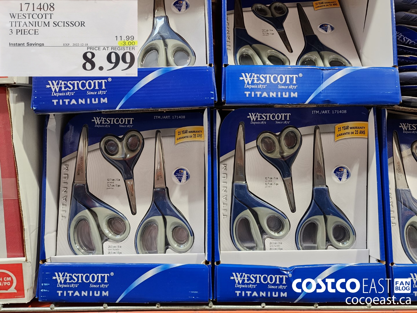 171408 WESTCOTT TITANIUM SCISSOR 3 PIECE ($3.00 INSTANT SAVINGS EXPIRES ON 2022-12-18) $8.99