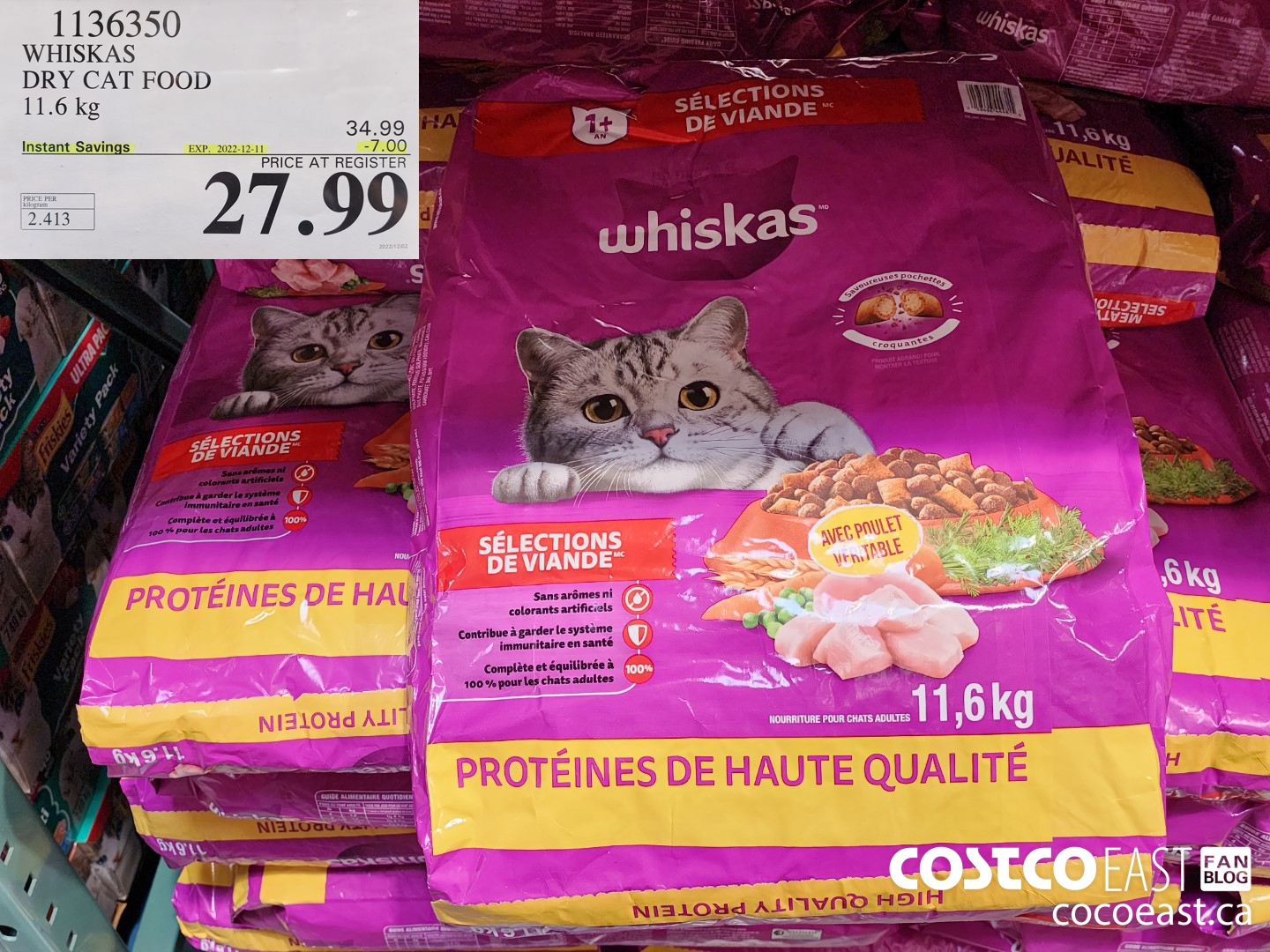 1136350 WHISKAS DRY CAT FOOD 11.6 kg ($7.00 INSTANT SAVINGS EXPIRES ON 2022-12-11) $27.99
