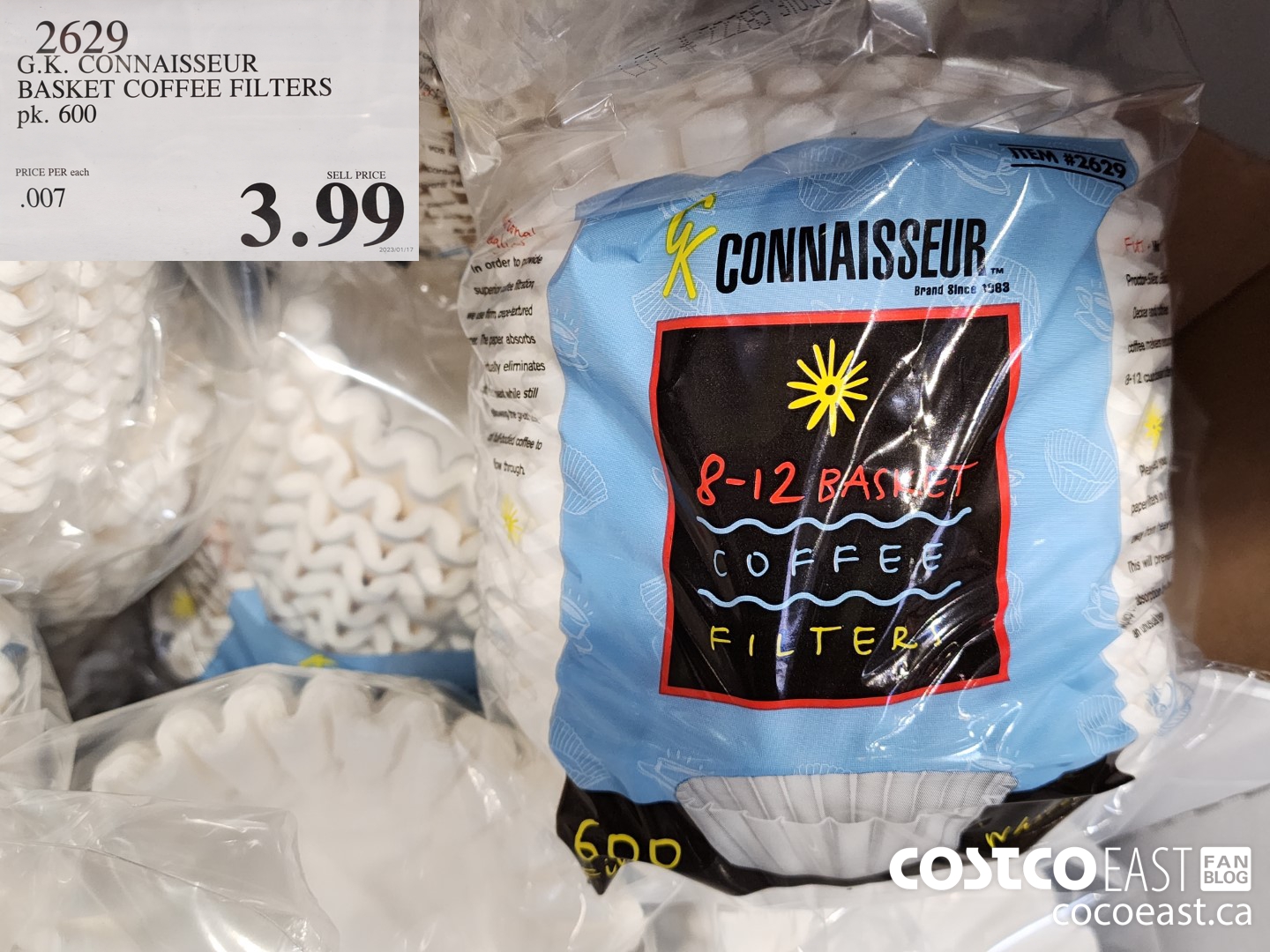 2629 G.K. CONNAISSEUR BASKET COFFEE FILTERS pk. 600 $3.99