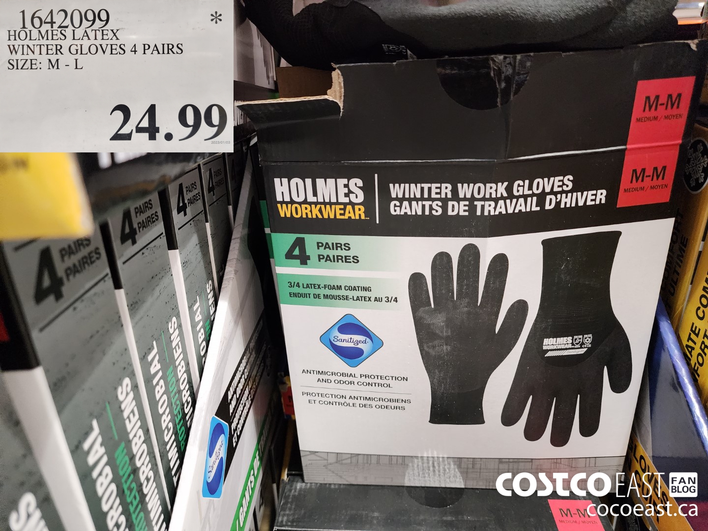 1642099 HOLMES LATEX WINTER GLOVES 4 PAIRS SIZE: M - L $24.99