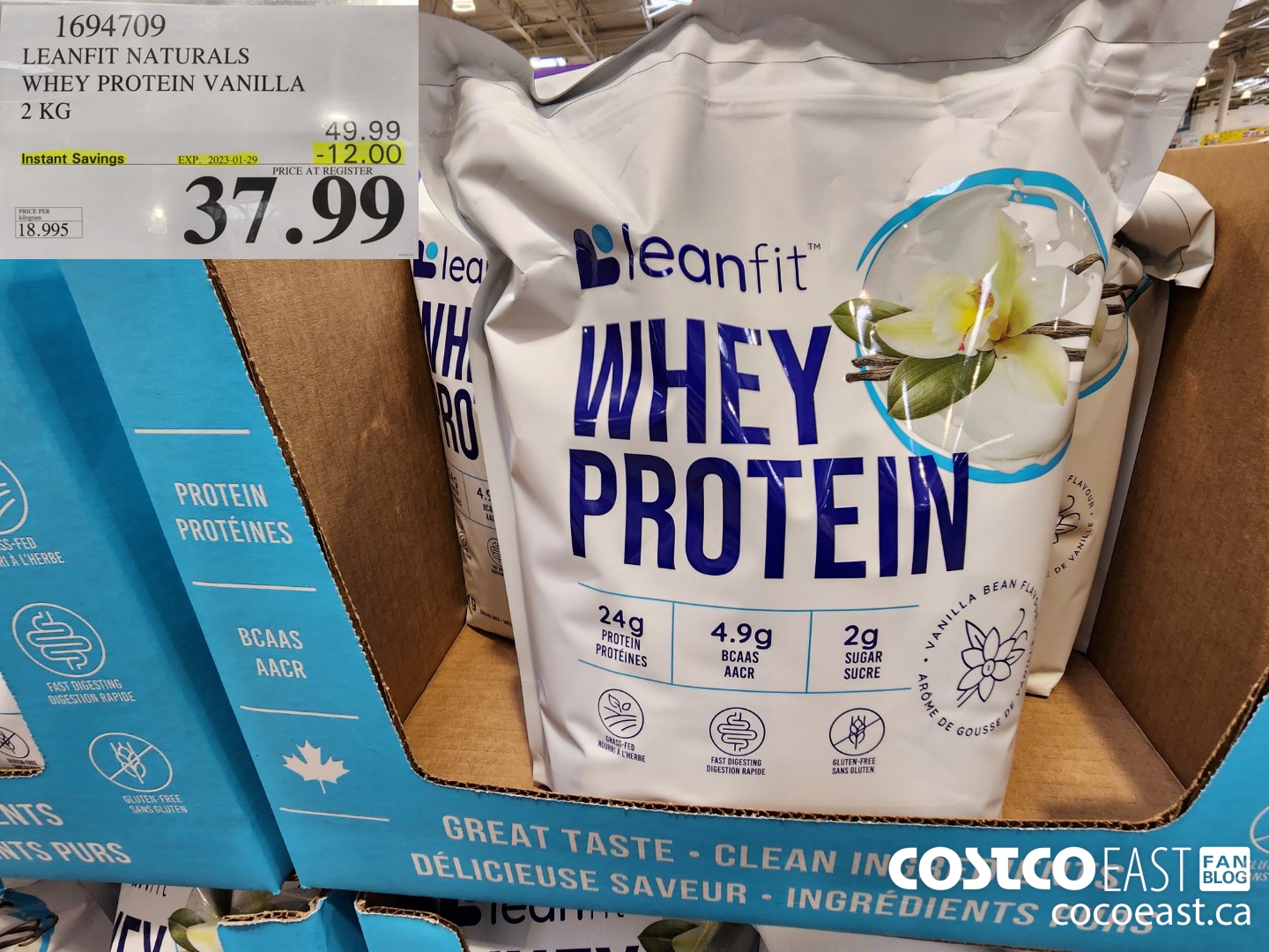 1694709 LEANFIT NATURALS WHEY PROTEIN VANILLA 2KG ($12.00 INSTANT SAVINGS EXPIRES ON 2023-01-29) $37.99