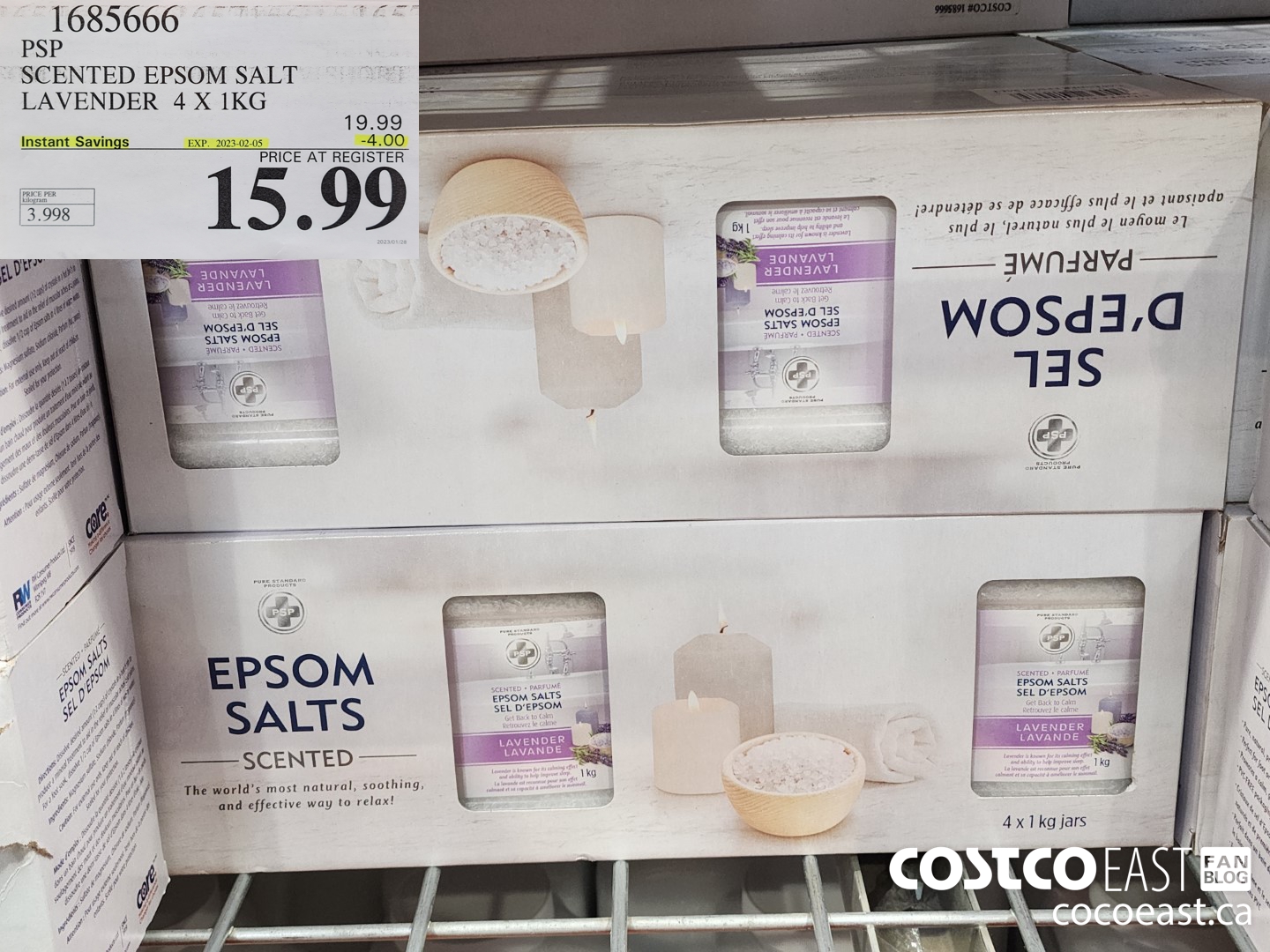 1685666 PSP SCENTED EPSOM SALT LAVENDER 4 X 1KG ($4.00 INSTANT SAVINGS EXPIRES ON 2023-02-05) $15.99