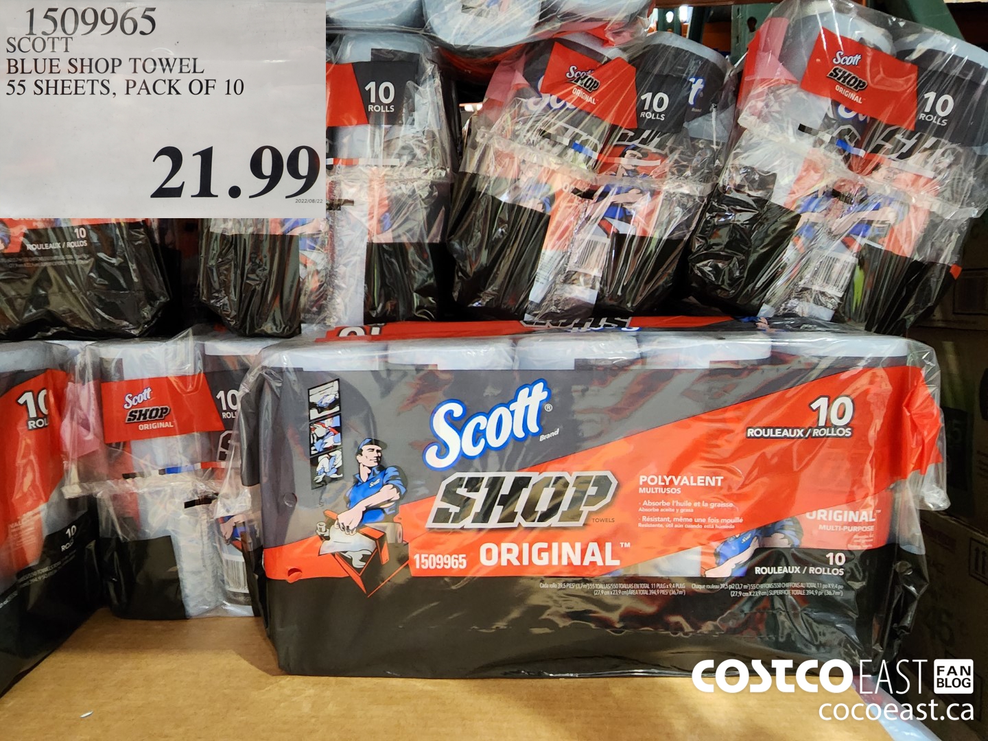 1509965 SCOTT BLUE SHOP TOWEL 55 SHEETS, PACK OF 10 $21.99