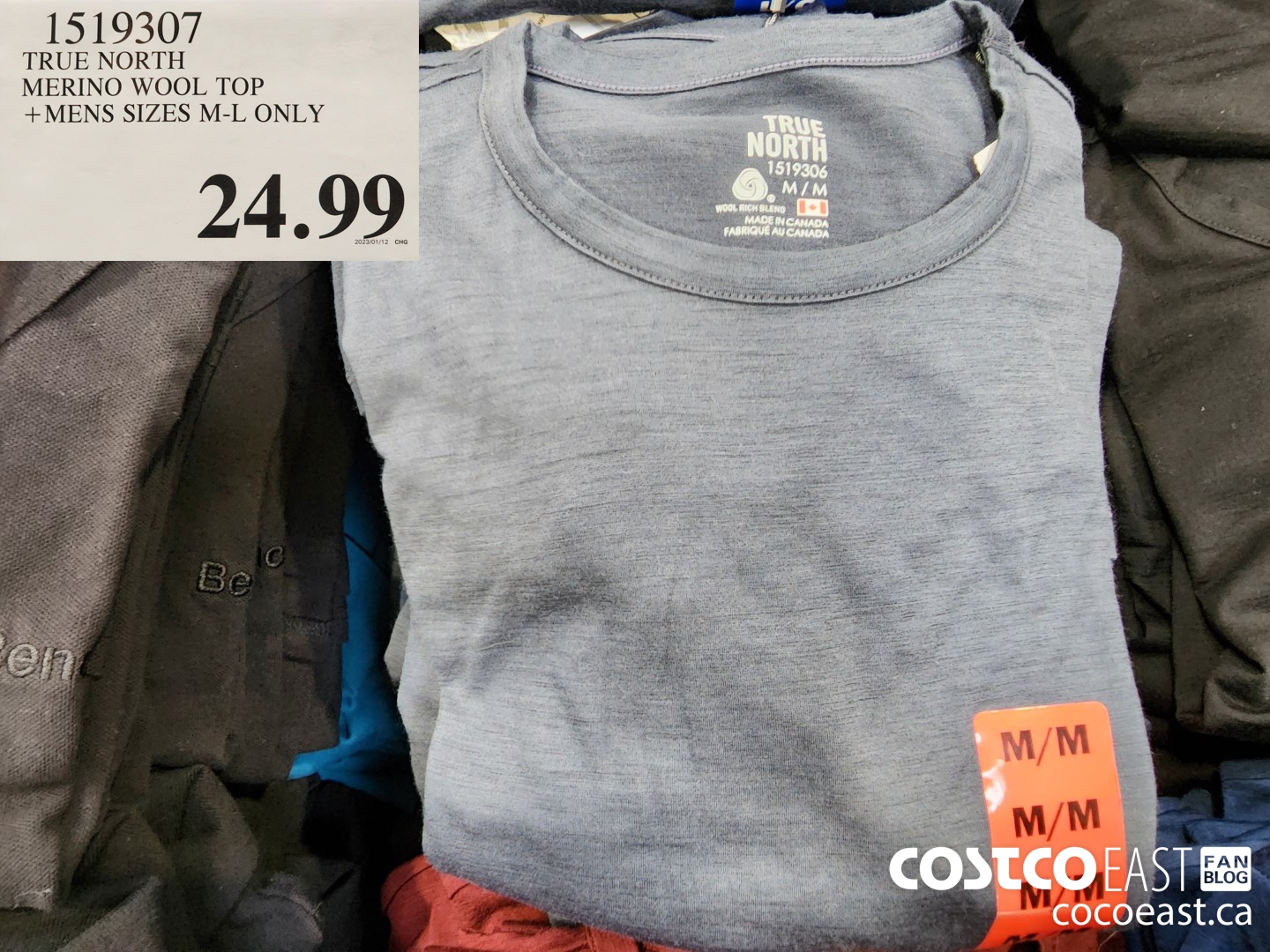 1519307 TRUE NORTH MERINO WOOL TOP +MENS SIZES M-L ONLY $24.99