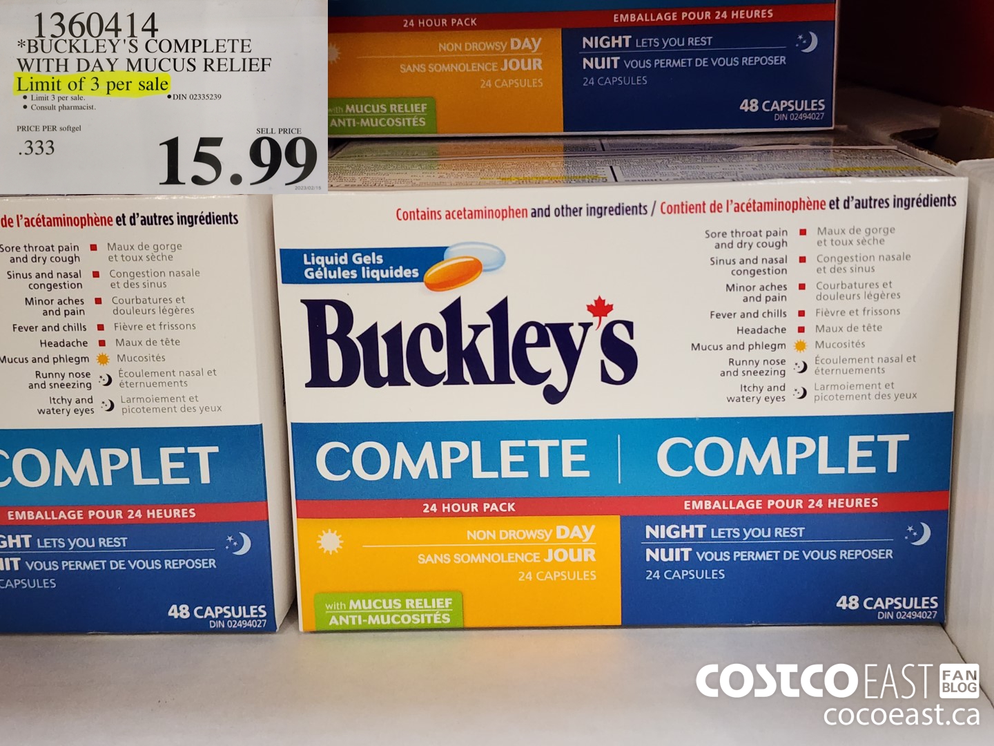 1360414 BUCKLEY'S COMPLETE WITH DAY MUCUS RELIEF LIMIT OF 3 PER SALE $15.99