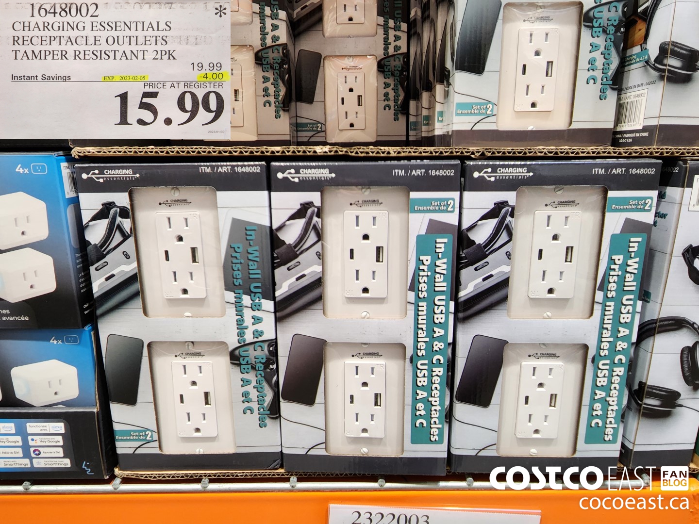 1648002 CHARGING ESSENTIALS RECEPTACLE OUTLETS TAMPER RESISTANT 2PK ($4.00 INSTANT SAVINGS EXPIRES ON 2023-02-05) $15.99