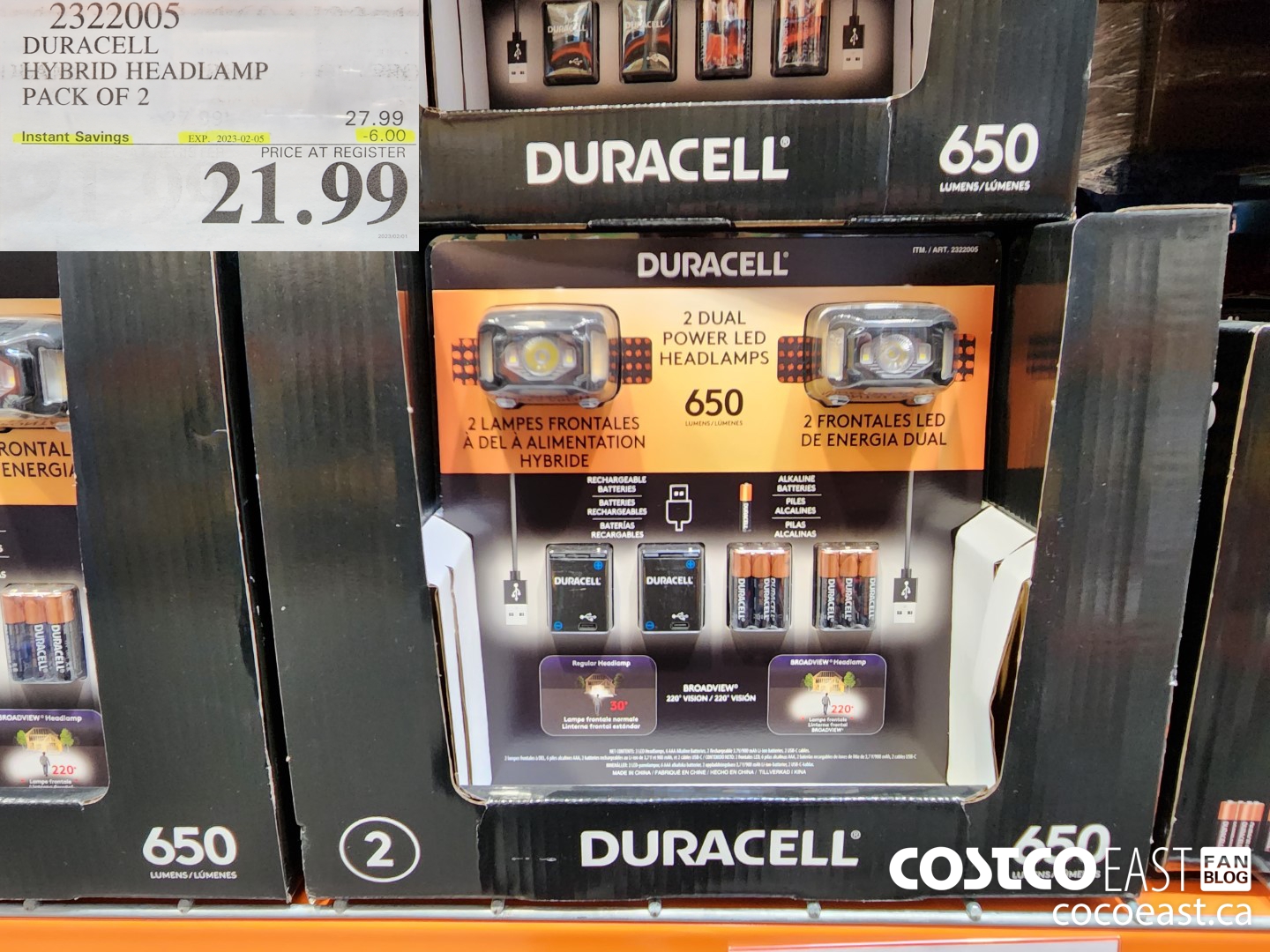 2322005 DURACELL HYBRID HEADLAMP PACK OF 2 ($6.00 INSTANT SAVINGS EXPIRES ON 2023-02-05) $21.99