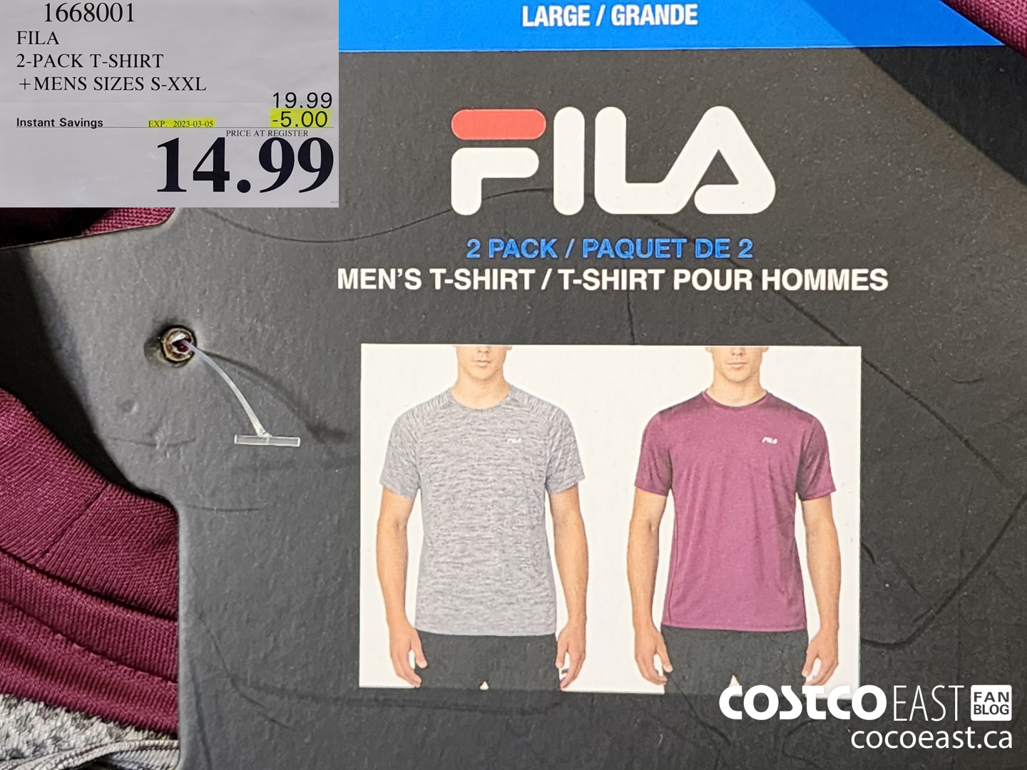 1668001 FILA 2-PACK T-SHIRT +MENS SIZES S-XXL ($5.00 INSTANT SAVINGS EXPIRES ON 2023-03-05) $14.99