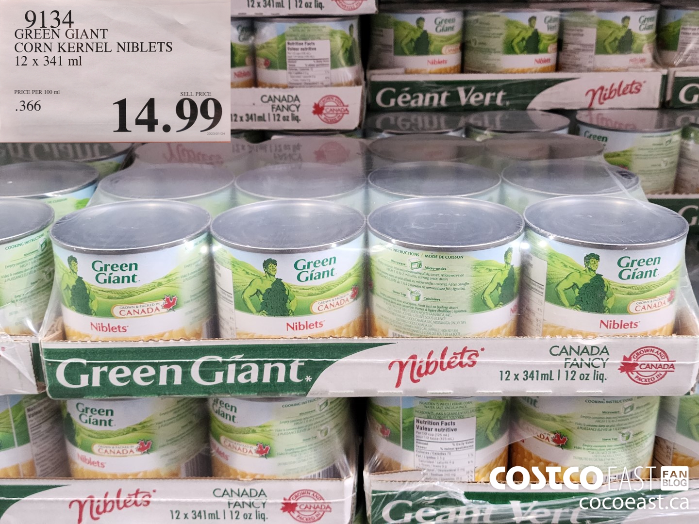 9134 GREEN GIANT CORN KERNEL NIBLETS 12 X 341 ML $14.99