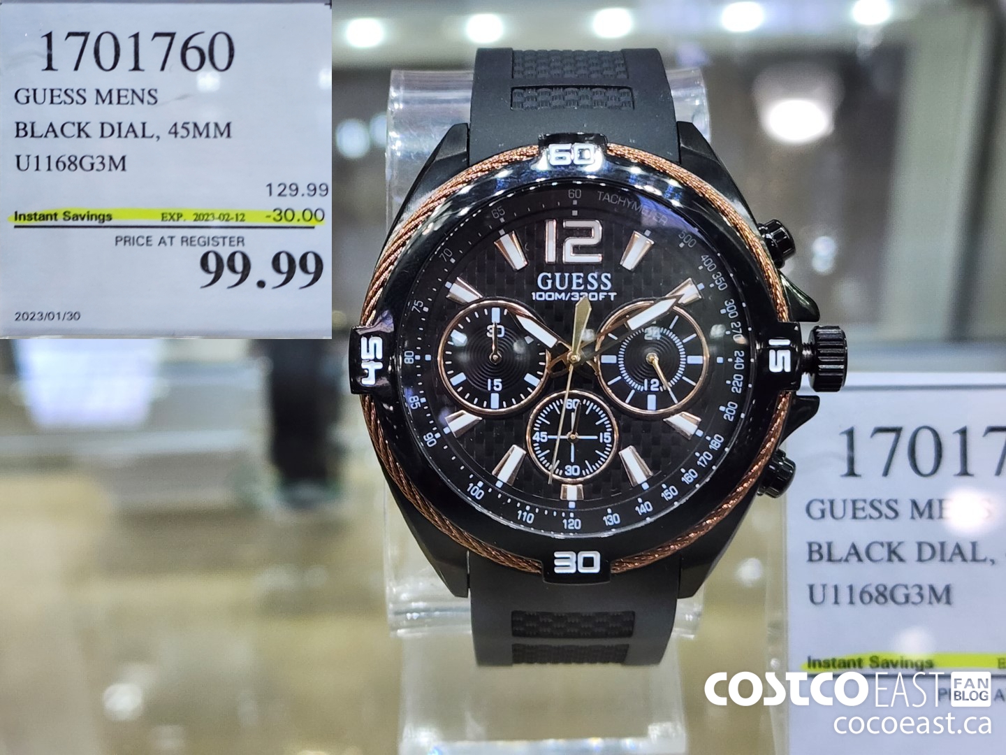 1701760 GUESS MENS BLACK DIAL, 45MM U1168G3M ($30.00 INSTANT SAVINGS EXPIRES ON 2023-02-12) $99.99