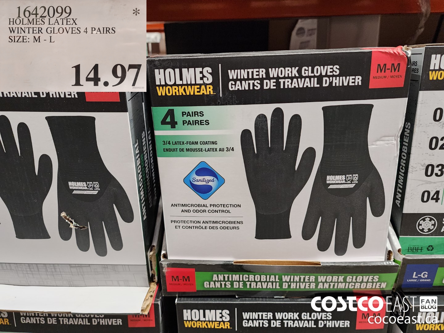 1642099 HOLMES LATEX WINTER GLOVES 4 PAIRS SIZE: M - L $14.97