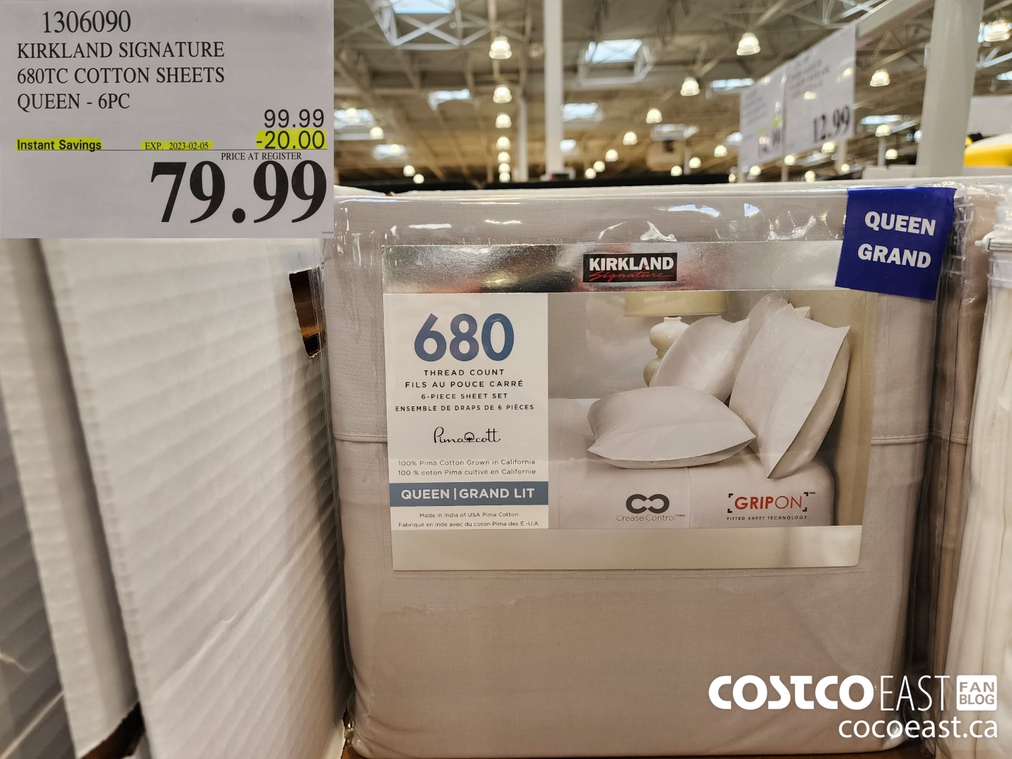 1306090 KIRKLAND SIGNATURE 680TC COTTON SHEETS QUEEN 6PC ($20.00 INSTANT SAVINGS EXPIRES ON 2023-02-05) $79.99