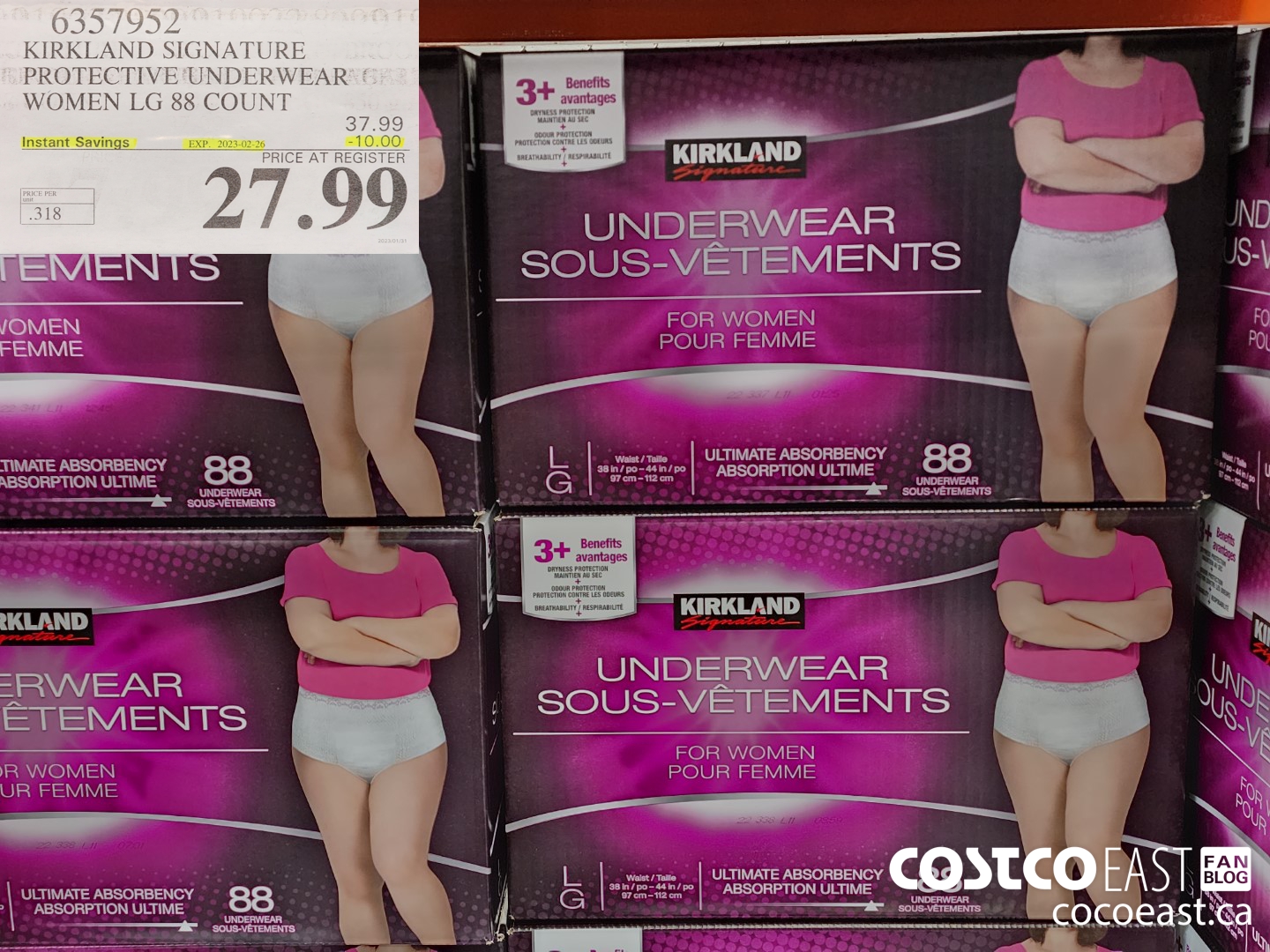 6357953 KIRKLAND SIGNATURE PROTECTIVE UNDERWEAR WOMEN XL 84 COUNT 10 00  INSTANT SAVINGS EXPIRES ON 2023 02 26 27 99 - Costco East Fan Blog