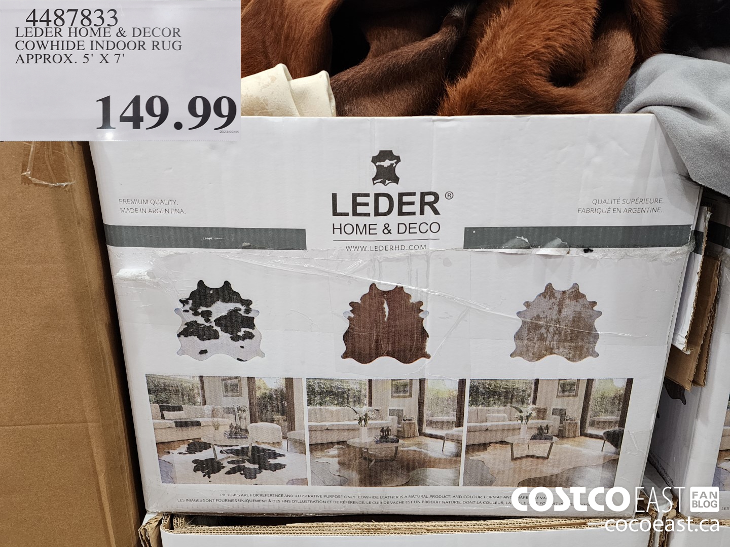 4487833 LEDER HOME & DECOR COWHIDE INDOOR RUG APPROX . 5' X 7' $149.99