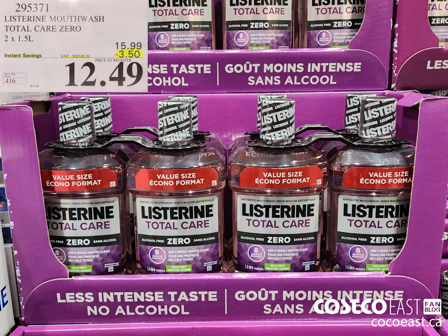 295371 LISTERINE TOTAL CARE ZERO 2 X 1.5L ($3.50 INSTANT SAVINGS EXPIRES ON 2023-02-26) $12.49