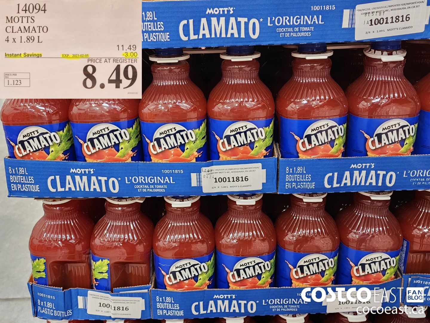 14094 MOTTS CLAMATO JUICE 4 x 1.89L ($3.00 INSTANT SAVINGS EXPIRES ON 2023-02-05) $8.49