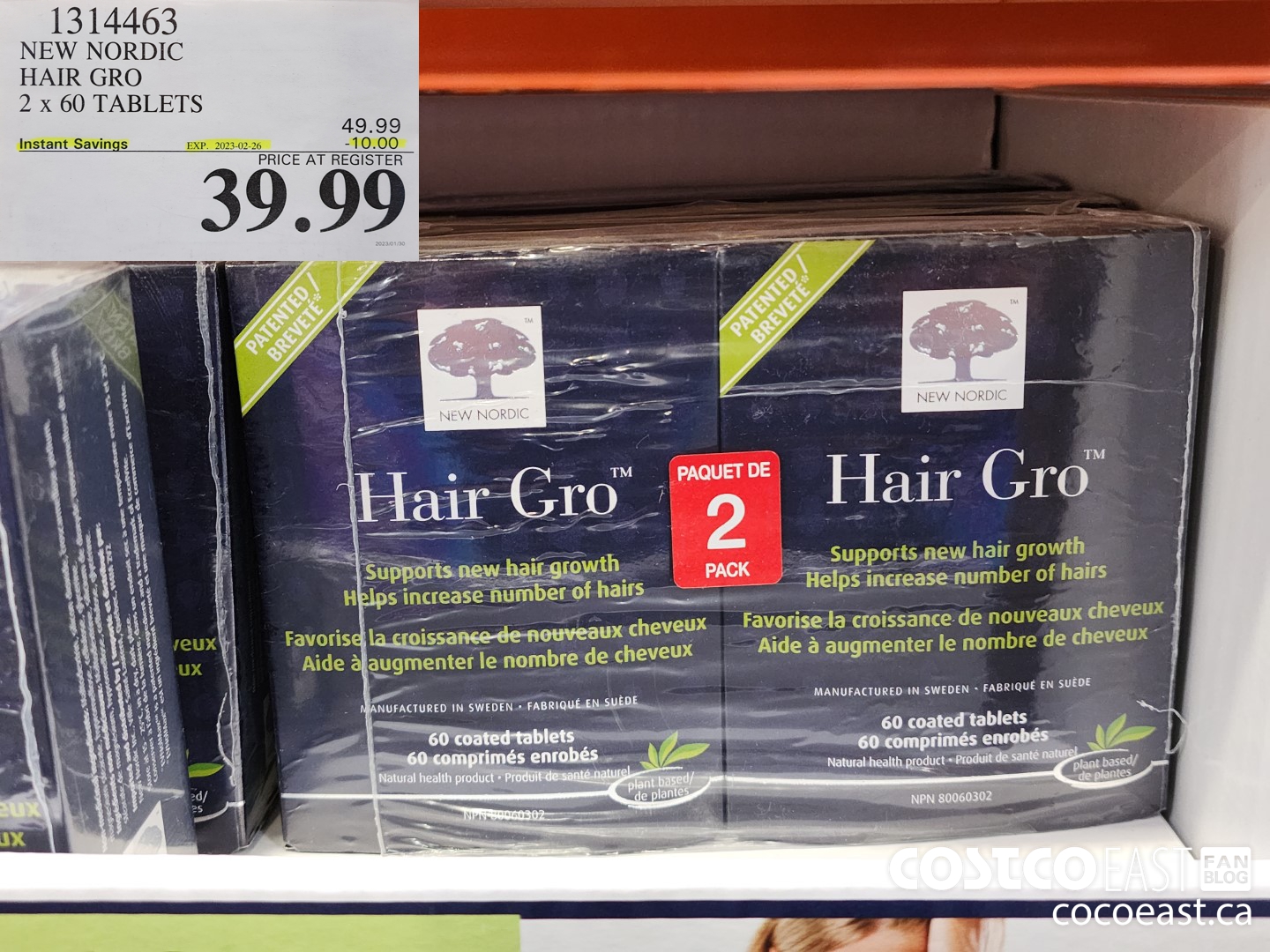 1314463 NEW NORDIC HAIR GRO 2 x 60 TABLETS ($10.00 INSTANT SAVINGS EXPIRES ON 2023-02-26) $39.99