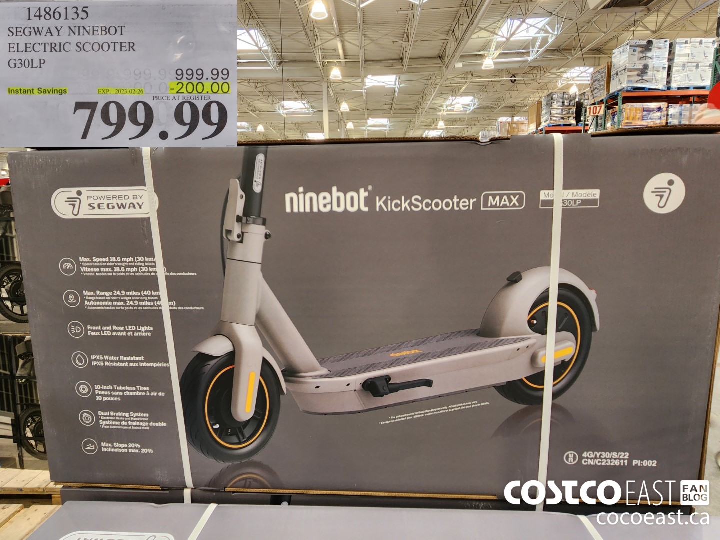 1486135 SEGWAY NINEBOT ELECTRIC SCOOTER G30LP 20223-02-26 ($200.00 INSTANT SAVINGS) $799.99