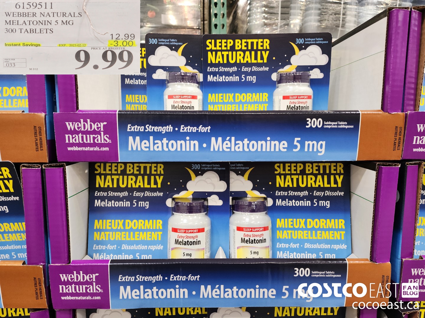 6159511 WEBBER NATURALS MELATONIN 5 MG 300 TABLETS ($3.00 INSTANT SAVINGS EXPIRES ON 2023-02-12) $9.99