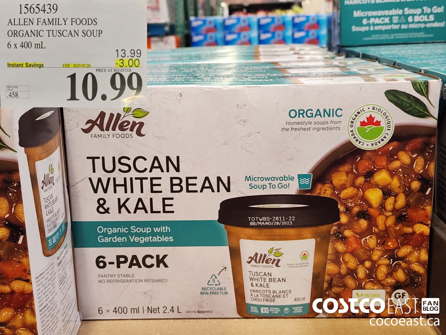 1565439 ALLEN FAMILY FOODS ORGANIC TUSCAN SOUP 6 x 400 mL ($3.00 INSTANT SAVINGS EXPIRES ON 2023-03-26) $10.99