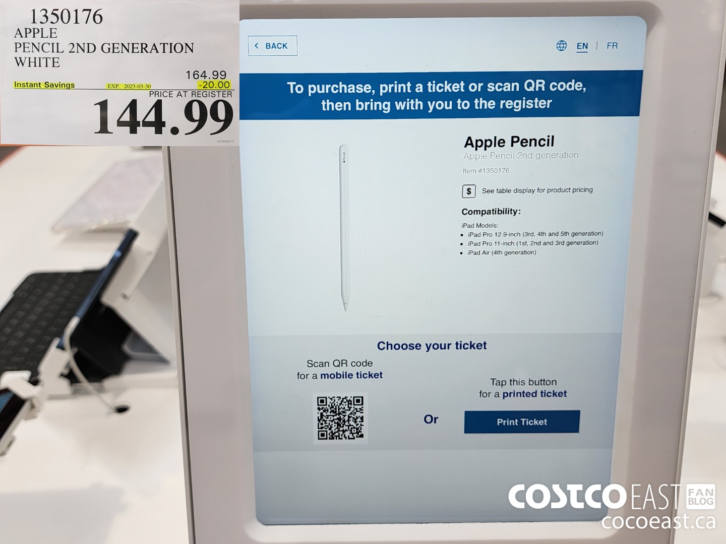 1350176 APPLE PENCIL 2ND GENERATION WHITE ($20.00 INSTANT SAVINGS EXPIRES ON 2023-03-30) $144.99