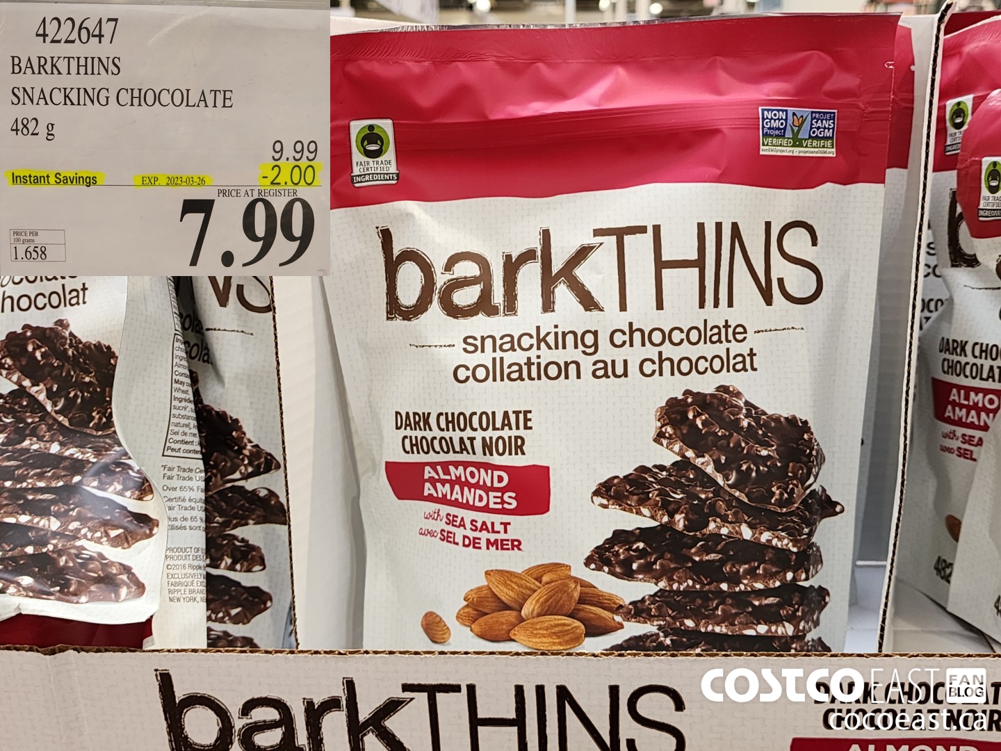 422647 BARKTHINS DARK CHOCOLATE ALMOND 482 G ($2.00 INSTANT SAVINGS EXPIRES ON 2023-03-26) $7.99