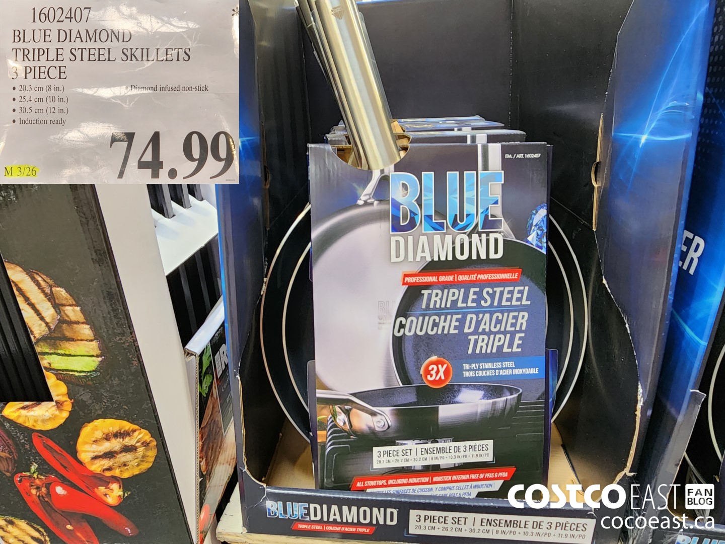 1602407 BLUE DIAMOND TRIPLE STEEL SKILLETS 3 PIECE $74.99