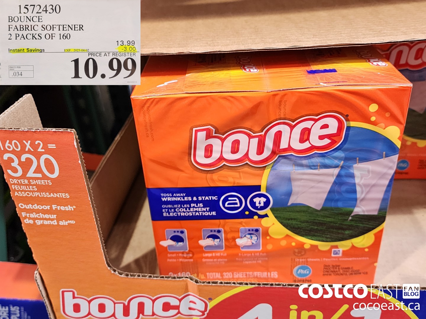 1572430 BOUNCE FABRIC SOFTENER 2 PACKS OF 160 ($3.00 INSTANT SAVINGS EXPIRES ON 2023-04-02) $10.99