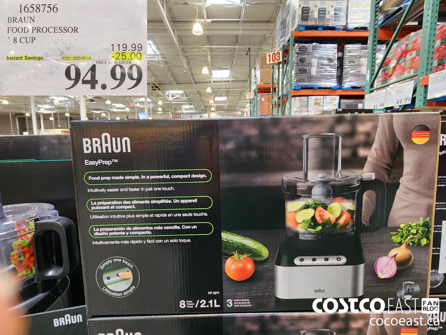 16538756 BRAUN FOOD PROCESSOR so. CUR 1328 Instant Savings EXP. 2023-03-19 OO PRICE A} REGISTER.  $94.99