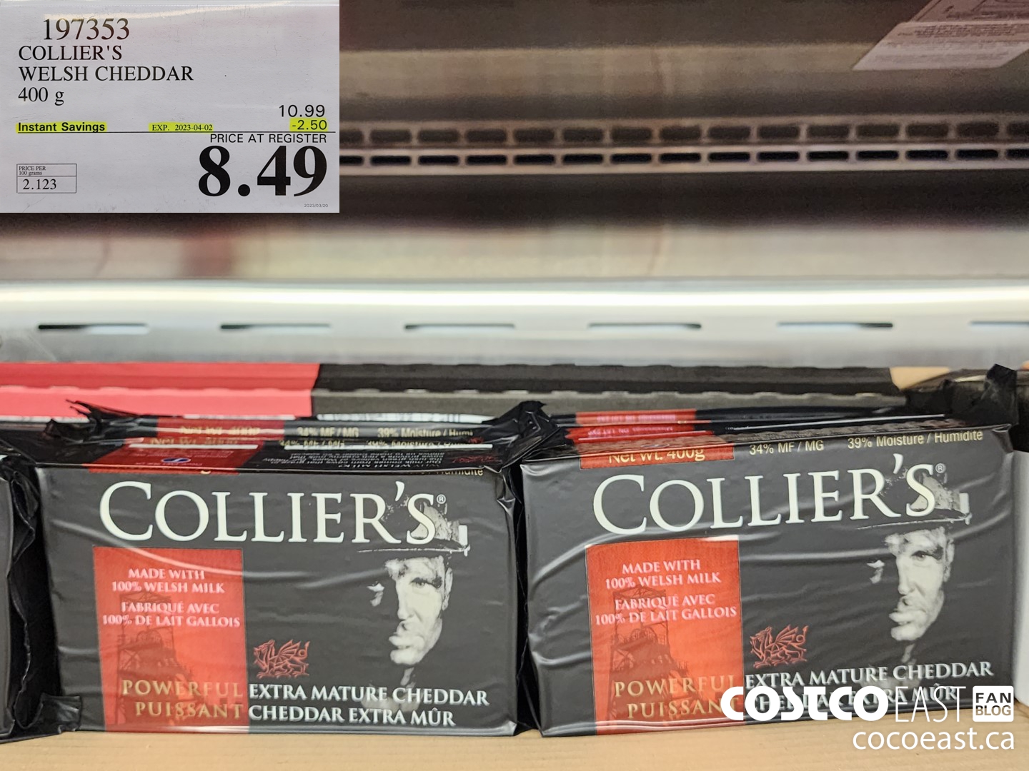 197353 COLLIER'S WELSH CHEDDAR 400G ($2.50 INSTANT SAVINGS EXPIRES ON 2023-04-02) $8.49