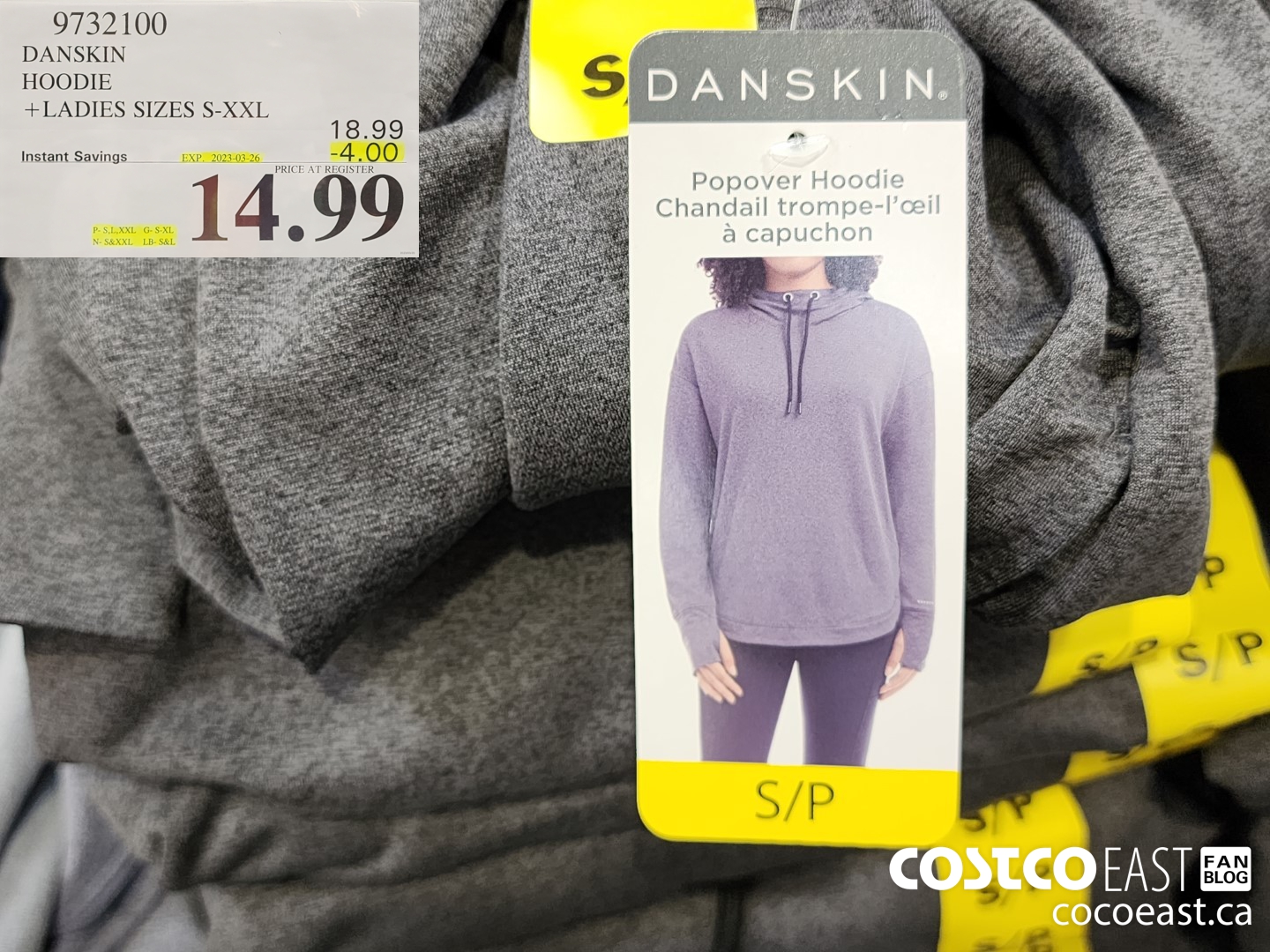 9732100 DANSKIN HOODIE +LADIES SIZES S-XXL ($4.00 INSTANT SAVINGS EXPIRES ON 2023-03-26) $14.99