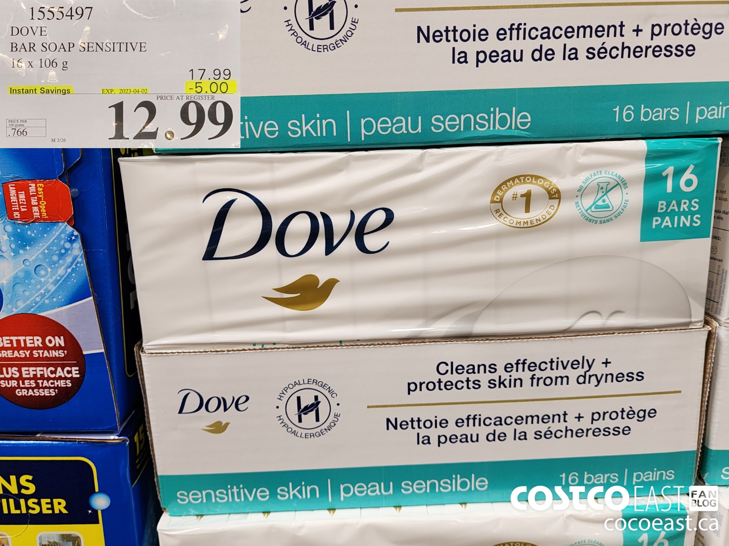 1555497 DOVE BAR SOAP SENSITIVE SKIN 16 x 106 g ($5.00 INSTANT SAVINGS EXPIRES ON 2023-04-02) $12.99