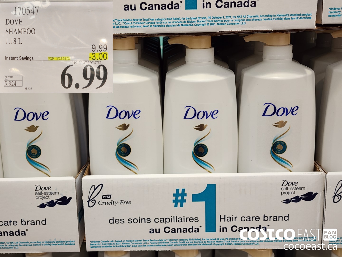 170547 DOVE SHAMPOO 1.18 L ($3.00 INSTANT SAVINGS EXPIRES ON 2023-04-02) $6.99