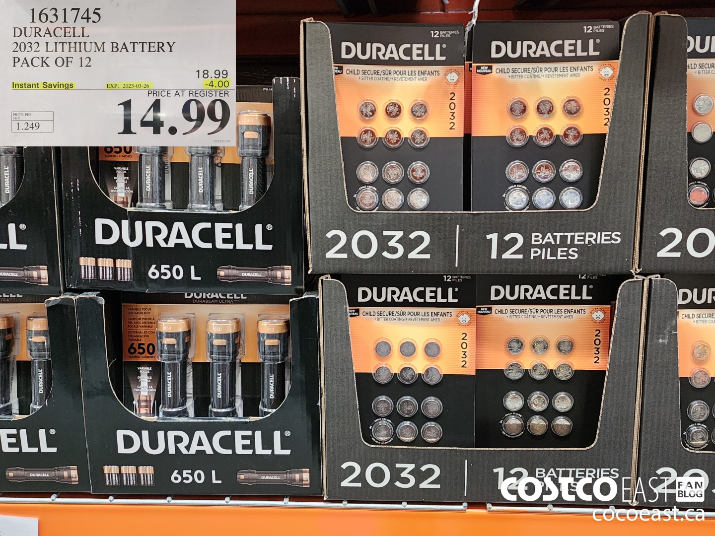 1631745 DURACELL 2032 LITHIUM BATTERY PACK OF 12 ($4.00 INSTANT SAVINGS EXPIRES ON 2023-03-26) $14.99