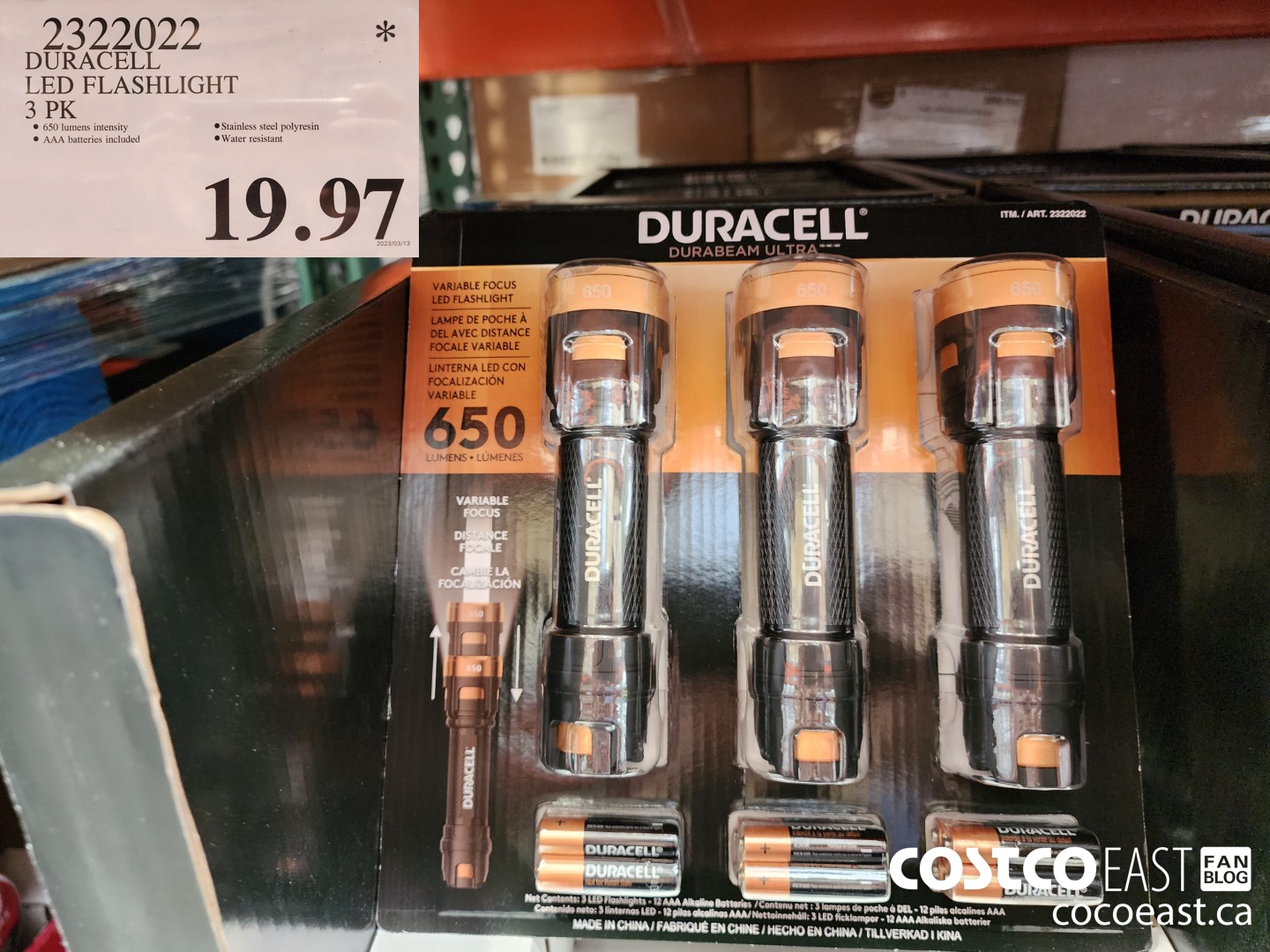 2322022 DURACELL LED FLASHLIGHT 3 PK $19.97