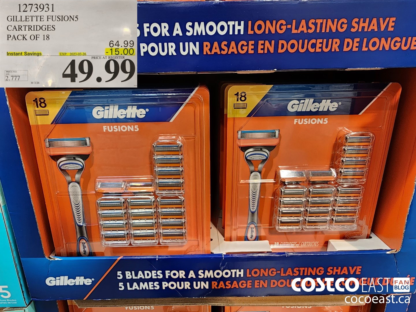 1273931 GILLETTE FUSION5 CARTRIDGES PACK OF 18 ($15.00 INSTANT SAVINGS EXPIRES ON 2023-03-26) $49.99