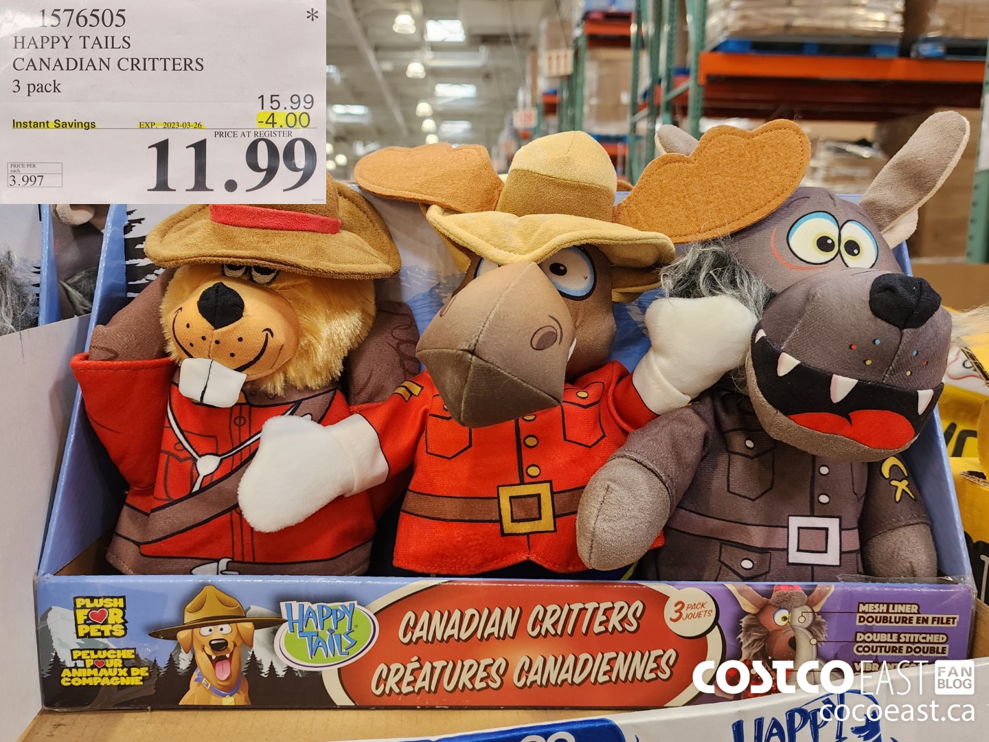 1576505 HAPPY TAILS CANADIAN CRITTERS 3 pack ($4.00 INSTANT SAVINGS EXPIRES ON 2023-03-26) $11.99