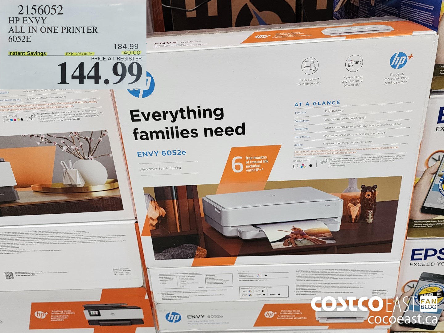 2156052 HP ENVY ALL IN ONE PRINTER 6052E ($40.00 INSTANT SAVINGS EXPIRES ON 2023-04-06) $144.99