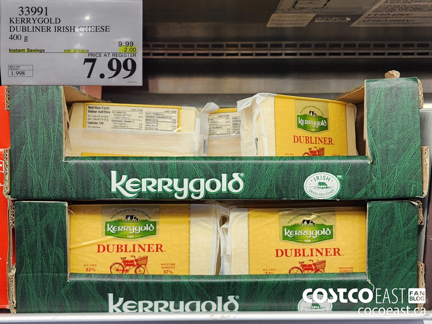 33991 KERRYGOLD DUBLINER IRISH CHEESE 400 G ($2.00 INSTANT SAVINGS EXPIRES ON 2023-03-20) $7.99