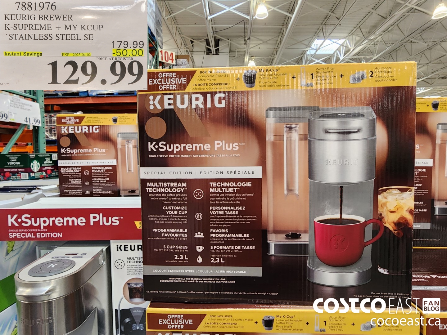 7881976 KEURIG BREWER K-SUPREME + MY KCUP “STAINLESS STEEL SE ($50.00 INSTANT SAVINGS EXPIRES ON 2023-04-02) $129.99