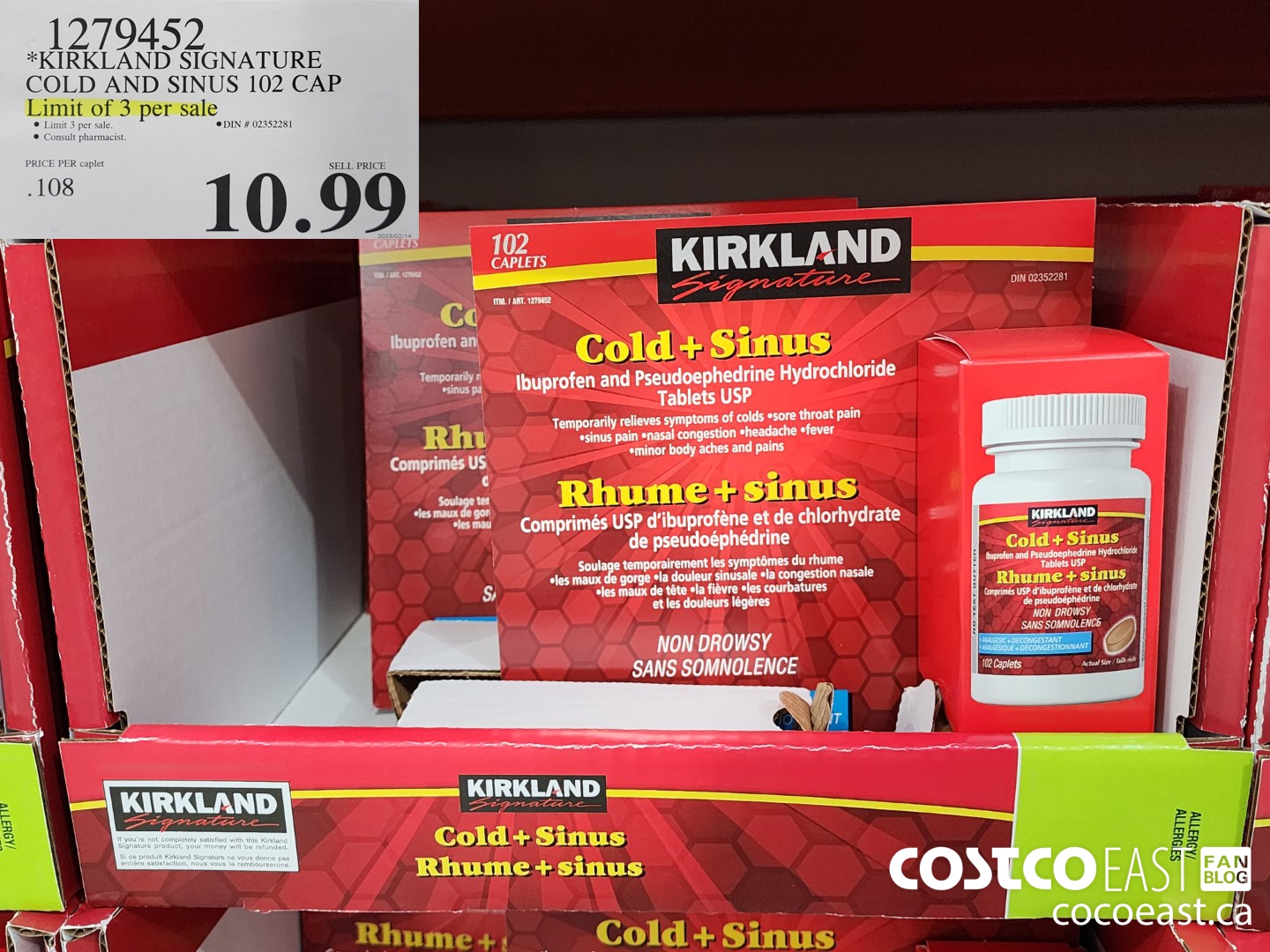 1279452 *KIRKLAND SIGNATURE COLD AND SINUS 102 CAPLETS LIMIT OF 3 PER SALE $10.99
