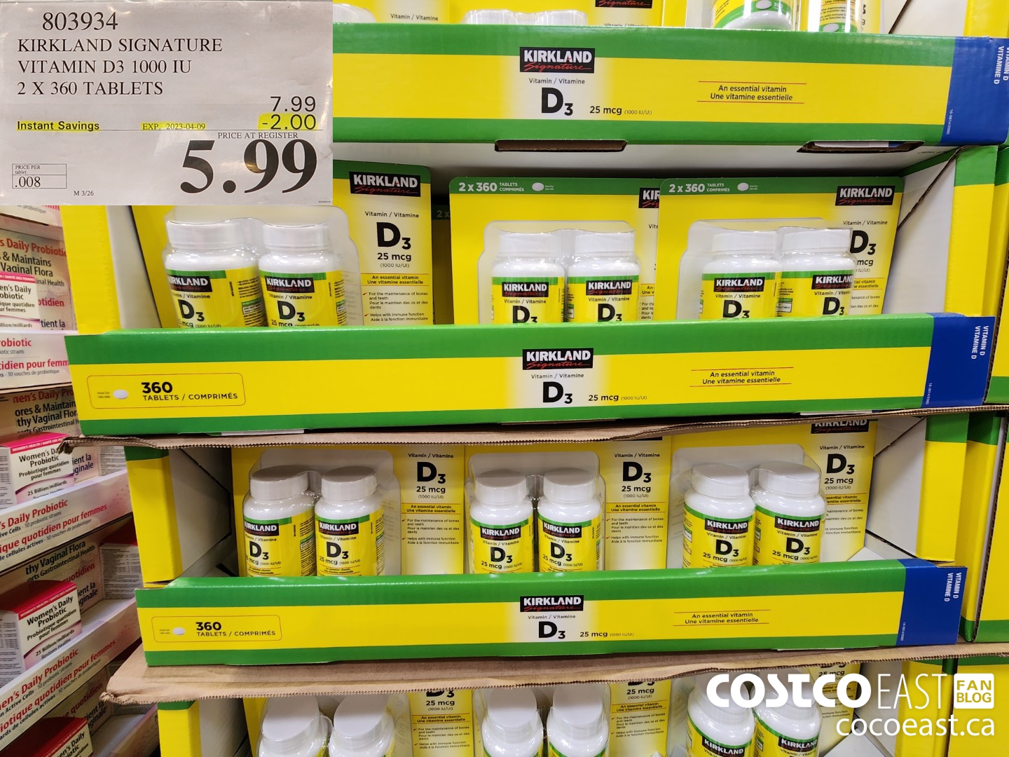 803934 KIRKLAND SIGNATURE VITAMIN D3 1000 IU 2 X 360 TABLETS ($2.00 INSTANT SAVINGS EXPIRES ON 2023-04-09) $5.99