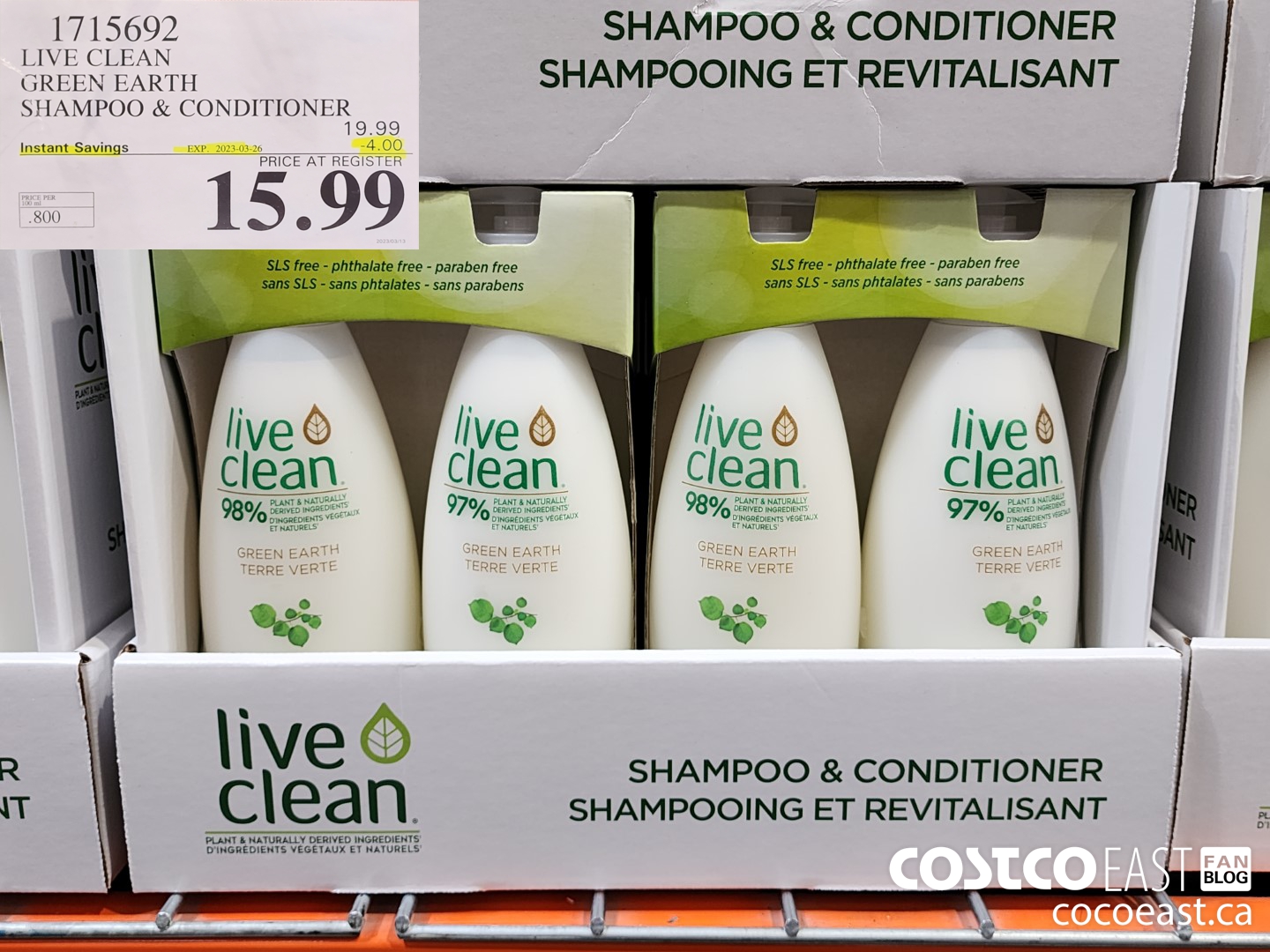 1715692 LIVE CLEAN GREEN EARTH SHAMPOO & CONDITIONER ($4.00 INSTANT SAVINGS EXPIRES ON 2023-03-26) $15.99