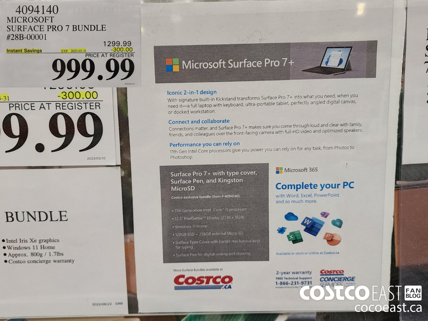 4094140 MICROSOFT SURFACE PRO 7 BUNDLE #28B-00001 ($300.00 INSTANT SAVINGS EXPIRES ON 2023-03-31) $999.99